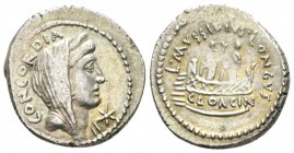 L. Mussidius Longus. Denarius 42, AR 18.5mm., 3.79g. CONCORDIA Diademed and veiled bust of Concordia r.; below chin, star. Rev. L·MVSSIDIVS·LONGVS Shr...