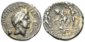 Sextus Pompeius. Denarius Sicily circa 42-40, AR 18.5mm., 3.68g. MAG – PIVS – IMP – ITER Head of Cn. Pompeius Magnus r.; behind, jug and before, lituu...