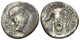 C. Caesar Octavianus. Denarius mint moving with Octavian 37, AR 19mm., 3.47g. IMP·CAESAR· DIVI·F·III·VIR·ITER·R·P·C Bearded head of Octavian r. Rev. C...