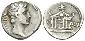 Octavian as Augustus, 27 BC – 14 AD Denarius North Peloponnesian mint 21 BC, AR 17.5mm., 3.66g. Bare head r. Rev. Hexastyle temple of Olympian Jupiter...