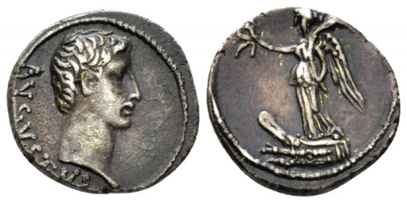 Octavian as Augustus, 27 BC – 14 AD Quinarius North peloponnesian circa 21 BC, A...