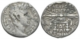 Octavian as Augustus, 27 BC – 14 AD Tetradrachm Antioch circa 5-6, AR 25.5mm., 15.12g. KAIΣAPOΣ ΣEBAΣTOY Laureate head r. Rev. Filleted thunderbolt se...
