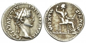 Tiberius, 14-37 Denarius circa 14-37, AR 19mm., 3.80g. Laureate head r. Rev. Pax-Livia figure seated r., holding sceptre in r. hand and branch in l. C...