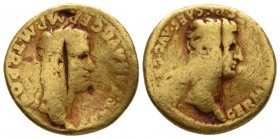 Gaius, 37-41 Aureus circa 37-38, AV 20mm., 7.78g. Laureate head of Gaius r. Rev. Bare head of Germanicus r. C 1. RIC 17. Calicó 321.

Very rare, min...