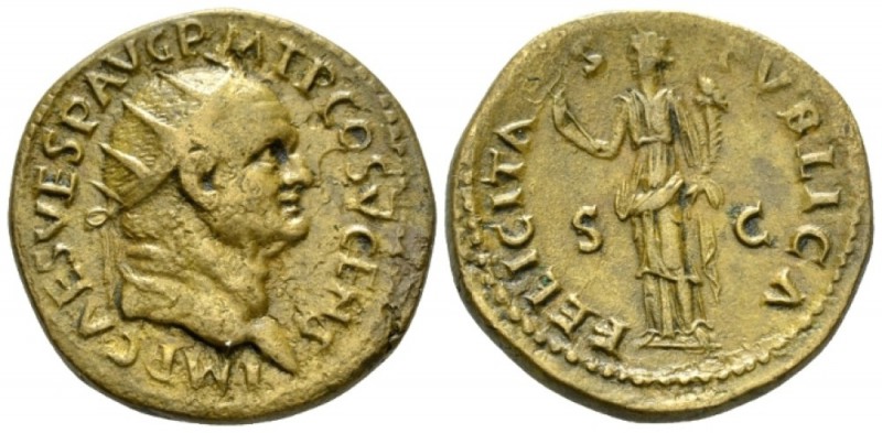 Vespasian, 69-79 Dupondius circa 74, Æ 28.5mm., 12.03g. Radiate head l. Rev. Fel...