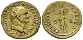 Vespasian, 69-79 Dupondius circa 74, Æ 28.5mm., 12.03g. Radiate head l. Rev. Felicitas standing l., holding caduceus and cornucopiae. C 152. RIC 715....