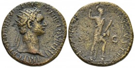 Domitian, 81-96 Dupondius circa 80-81, Æ 25mm., 12.79g. Radiate head r. Rev. Virtus standing r. C 661. RIC 804.

Brown tone, About Very Fine.

Fro...