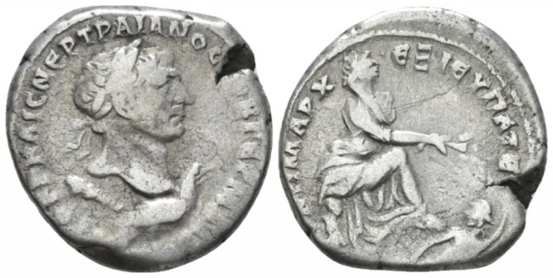 Trajan, 98-117 Tetradrachm circa 110-111, AR 24mm., 14.12g. Laureate head r., su...