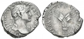 Trajan, 98-117 Tridrachm Bostra (Arabia) circa 112-114, AR 25.5mm., 10.22g. Laureate head r drapery on l. shoulder. Rev. Bundle of six grain ears. SNG...