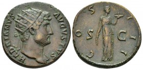 Hadrian, 117-138 Dupondius circa 125-128, Æ 26mm., 11.71g. Radiate head r., with drapery on l. shoulder. Rev. COS – III S – C Fides standing r., holdi...