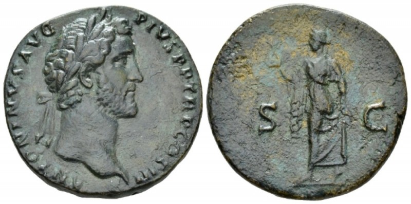 Antoninus Pius, 138-161 Sestertius circa 141-143, Æ 30mm., 20.43g. Laureate head...