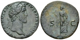 Antoninus Pius, 138-161 Sestertius circa 141-143, Æ 30mm., 20.43g. Laureate head r. Rev. Spes advancing l., holding flower and raising hem of skirt. C...