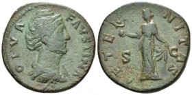 Diva Faustina Sestertius circa 146-161, Æ 32mm., 24.90g. Draped bust r. Rev. Aeternitas standing l., holding globe surmounted by phoenix and raising h...