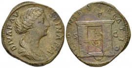 Diva Faustina Junior. Sestertius circa 175-176, Æ 31.5mm., 25.38g. DIVA FAVSTINA PIA Draped bust r. Rev. CONSECRATIO Altar. C76. RIC M. Aurelius 1706....