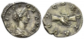 Crispina, wife of Commodus Denarius circa 178-182, AR 17.5mm., 3.28g. Draped bust r. Rev. Clasped r. hands. C 9. RIC Commodus 279

Attractive odl ca...