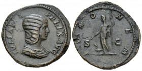 Julia Domna, wife of Septimius Severus Sestertius circa 211-217, Æ 34.5mm., 26.34g. Diademed and draped bust r. Rev. Juno, veiled, standing l., holdin...