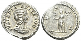 Julia Domna, wife of Septimius Severus Denarius circa 212-217, AR 19.5mm., 3.22g. IVLIA PIA FELIX AVG Draped r. Rev. VESTA Vesta standing l., holding ...