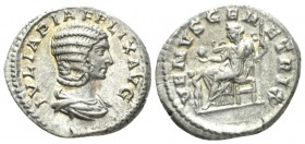 Julia Domna, wife of Septimius Severus Denarius circa 215-217, AR 19.5mm., 3.03g. IVLIA PIA FELIX AVG Draped bust r. Rev. VENVS GENETRIX Venus seated ...