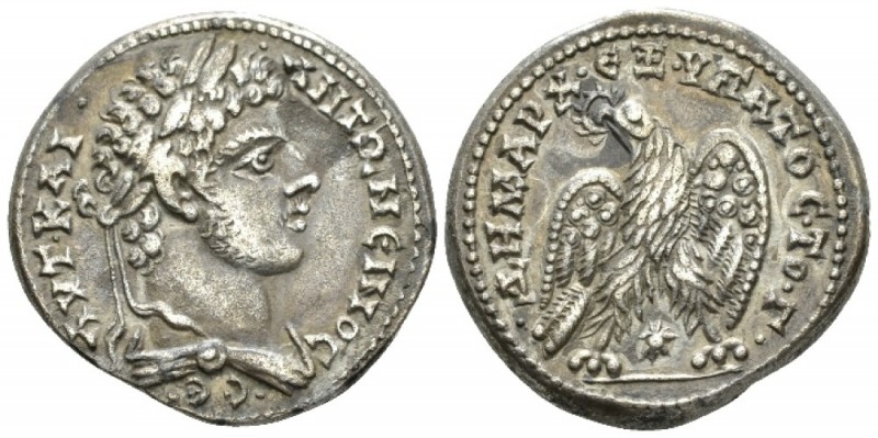 Caracalla, 198-217 Tetradrachm Laodicaea circa 208-209, AR 27.5mm., 14.36g. Laur...