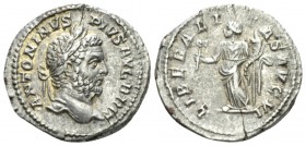Caracalla, 198-217 Denarius circa 211, AR 20mm., 3.23g. Laureate head r. Rev. Liberalitas standing l., holding abacus and cornucopia. RIC 216. C 129....