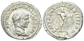 Caracalla, 198-217 Antoninianus circa 215, AR 24mm., 5.05g. Radiate and cuirassed bust r. Rev. P M TR P XVIII COS IIII P P Sol standing front, head l....