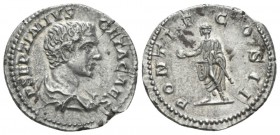 Geta Caesar, 198 – 209 Denarius circa 209, AR 19mm., 3.09g. Laureate and draped bust r. Rev. Geta standing l. holding globe and sceptre. RIC 61a. C 11...