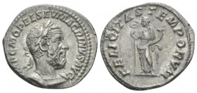 Macrinus, 217-218 Denarius circa 217-218, AR 19.5mm., 2.72g. Laureate and cuirassed bust r. Rev. Felicitas standing l., holding short caduceus and sce...