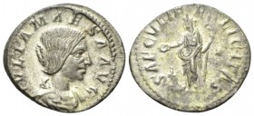 Julia Maesa, sister of Julia Domna and grandmother of Elagabalus Denarius 218-222, AR 20mm., 2.64g. IVLIA MAESA AVG Draped bust r. Rev. SAECVLI FELICI...