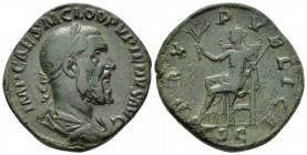 Pupienus, 22nd April – 29th July 238 Sestertius circa April-July 239, Æ 30mm., 19.40g. Laureate and draped bust r. Rev. Pax seated l., holding branch ...
