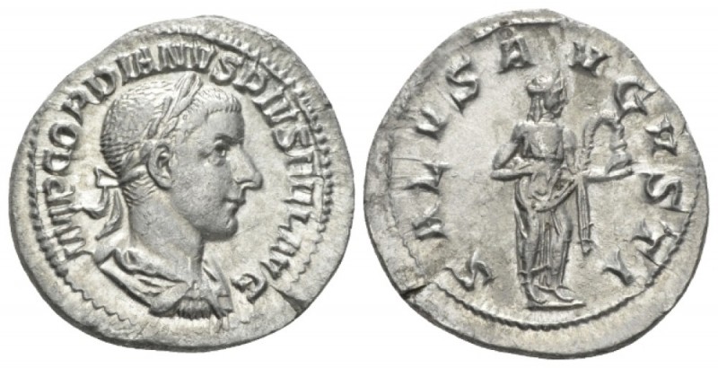 Gordian III, 238-244 Denarius circa 241, AR 20.5mm., 3.06g. Laureate, draped and...