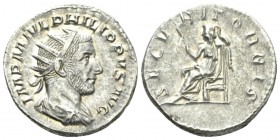 Philip I, 244-249 Antoninianus circa 245, AR 21mm., 4.28g. Radiate, draped and cuirassed bust r. Rev. Securitas seated l., holding sceptre and proppin...