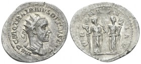 Trajan Decius, 249-251 Antoninianus circa 249-251, AR 25mm., 3.36g. Radiate, draped and cuirassed bust r. Rev. PANNONIAE The two Pannoniae, veiled and...