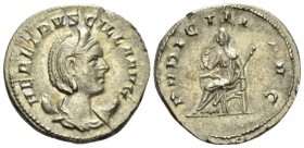 Herennia Etruscilla, wife of Trajan Decius Antoninianus circa 250, AR 23.5mm., 3.99g. Draped bust r., wearing stephane, set on crescent. Rev. Pudiciti...