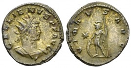 Gallienus, 253-268 Antoninianus Antioch circa 263-264, AR 19.5mm., 3.28g. Radiate and cuirassed bust r. Rev. Soldier standing l., holding shield and s...