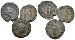 Victorinus, 268-270 Lot of three antonianiani circa 268-273, Æ 17.5mm., 11g. Victorinus, 268-270 Antoninianus Southern mint 269-270, Æ 20.5mm., 4.04g....