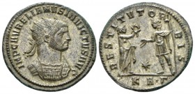 Aurelian, 270-275 Antoninianus Serdica circa 274, billon 22.5mm., 4.27g. Radiate and cuirassed bust r. Rev. Female figure standing r., presenting wrea...