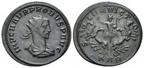 Probus, 276-282 Antoninianus Serdica circa 276-282, Æ 24.5mm., 3.39g. Radiate and draped bust r. Rev. Sol in spread quadriga, holding whip; KAB in exe...