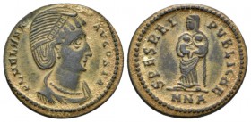 Helena, mother of Constantine Follis Nicomedia circa 325-326, Æ 18mm., 3.25g. Diademed and draped bust r. Rev. Spes standing facing, holding two child...