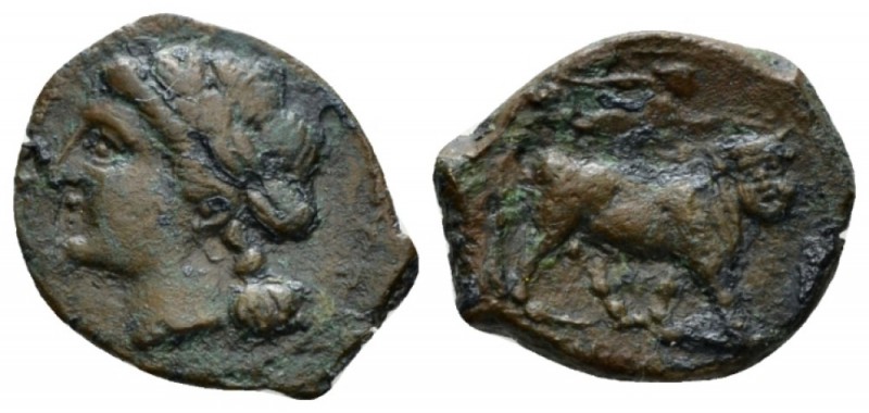 Campania, Neapolis Bronze circa 275-250, Æ 15mm., 1.91g. Laureate head of Apollo...