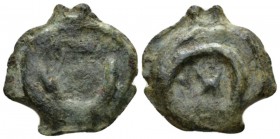Apulia, Venusia Semuncia circa 260, Æ 20.5mm., 6.44g. Crescent. Rev. VE ligate within crescent. Haeberlin pl. 73. Sydenham Aes Grave 159. Thurlow-Vecc...