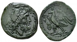 Bruttium, Brettii Reduced Uncia circa 208-203, Æ 23.5mm., 8.21g. Laureate head of Zeus r.; within laurel wreath. Rev. Eagle standing l. on thunderbolt...