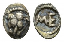 Sicily, Messana Uncia circa 488-461, AR 6mm., 0.11g. Sicily, Messana, Uncia circa 488-461, AR 5mm, 0.11g. Facing lion head. Rev. ME. Caltabiano 26.
...