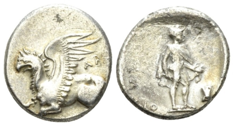 Thrace, Abdera Tetrobol circa 386-375, AR 16mm., 2.65g. Griffin seated l. Rev. H...