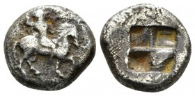 Thrace, Thraco-Macedonian region. Uncertain mint Tetrobol V cent., AR 11mm., 2.62g. Horseman advancing r. Rev. Quadripartite incuse. SNG ANS 1014.

...