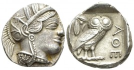 Attica, Athens Tetradrachm after 449, AR 26.5mm., 16.68g. Head of Athena r., wearing Attic helmet decorated with olive leaves and palmette. Rev. Owl s...