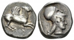 Corinthia, Corinth Stater circa 480-400, AR 18mm., 8.39g. Pegasos flying l. Rev. Helmeted head of Athena r. within incuse square. Ravel Period 2, Clas...