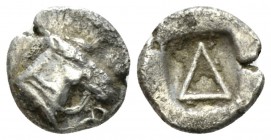 Corinthia, Corinth Diobol circa 475-450, AR 11mm., 0.83g. Head of Pegasus r. Rev. Δ within incuse square. BCD Corinth 36. BMC 103.

Rare. Very Fine....