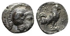 Troas, Dardanus Obol circa 350-300, AR 11mm., 0.67g. Troas, Dardanus Tetrobol circa 350-300, AR 10mm, 0.67g. Helmeted head of Athena r. Rev. Cock stan...
