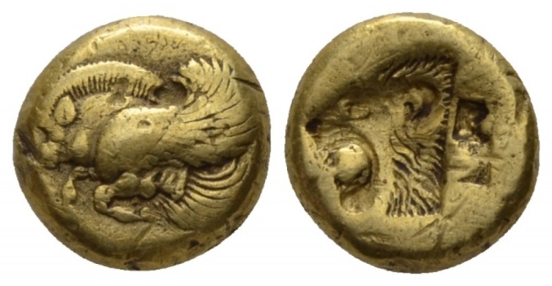 Lesbos, Mytilene Hecte circa 521-478, EL 10.5mm., 2.40g. Forepart of winged boar...