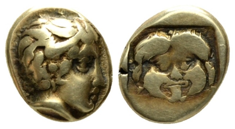 Lesbos, Mytilene Hekte circa 454-427, EL 9.5mm., 2.50g. Head of Aktaeon right, w...